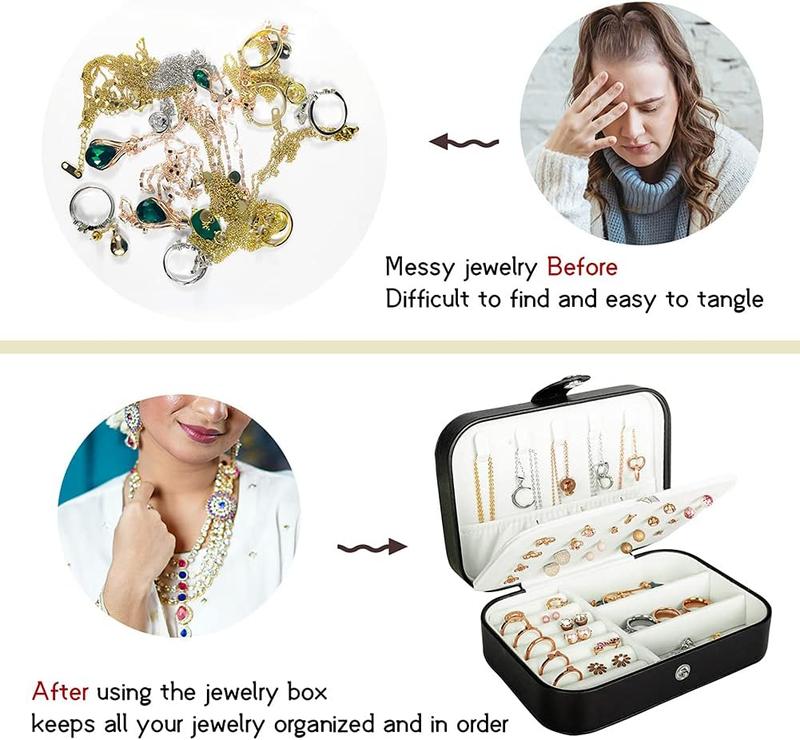 Compact Travel Jewelry Box, Elegant PU Leather Organizer for Women and Girls. This Portable Mini Case is Perfect for Storing and Displaying Stud Earrings, Rings, Necklaces, and Bracelets while on the go