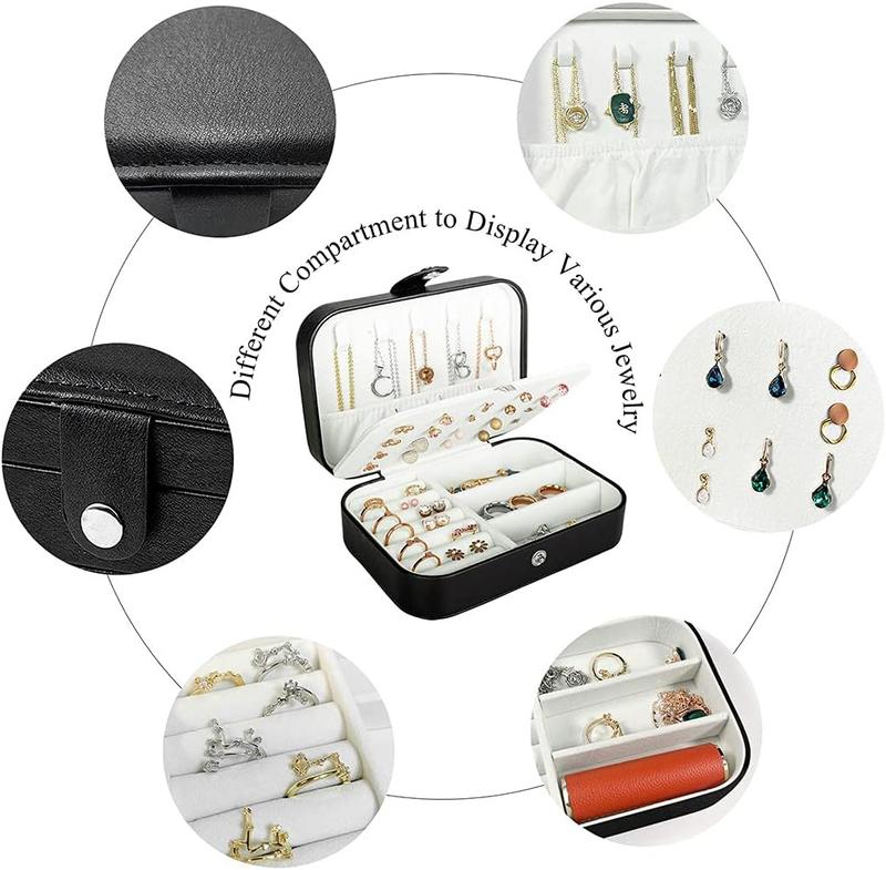 Compact Travel Jewelry Box, Elegant PU Leather Organizer for Women and Girls. This Portable Mini Case is Perfect for Storing and Displaying Stud Earrings, Rings, Necklaces, and Bracelets while on the go