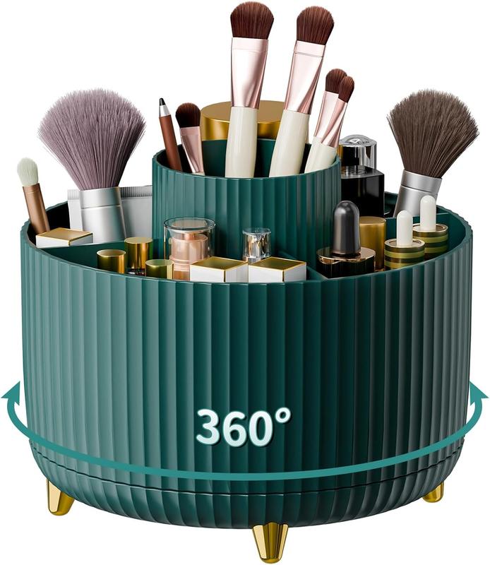 360 Rotate Makeup Brush Holder Organizer, Makeup Organizers Countertop, Makeup organization and Skincare Storage for Vanity, Desktop, Bathroom (Green)