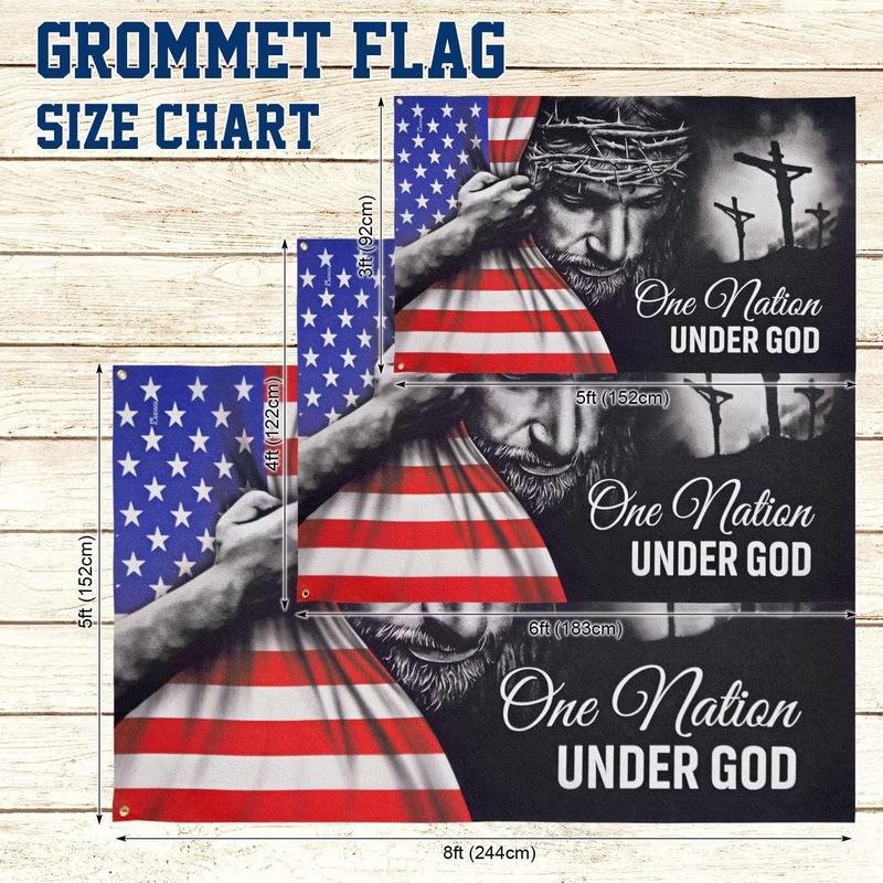 One Nation Under God Patriotic American Flag - Double Sided, Heavy Duty Canvas - Decoration for Home, Indoor, Outdoor with Grommet Banners Waterproof