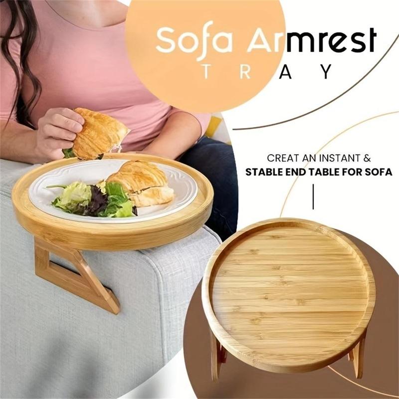 Bamboo Sofa Armrest Tray, 1 Count Foldable Sofa Armrest Tray, Home Table for Sofa, Home Organizer for Living Room, Home Supplies