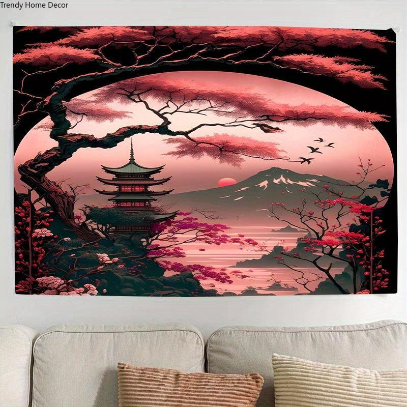 Christmas 2024 Ornament - Vibrant Japanese-Style Red Mountain Lake Tapestry - Premium Polyester Wall Hanging for Living Room, Bedroom, Dorm Decor - Easy Installation, Free Package, Perfect Gift for Friends, Boyfriend, Girlfriend