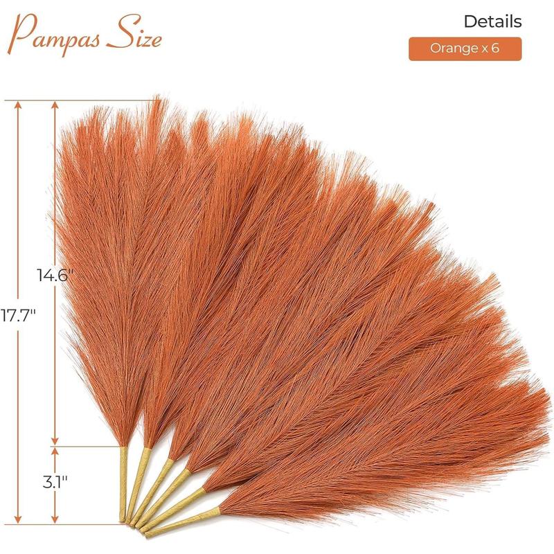 Pampas Grass Decor 17.7 Inch 6 count Orange Pampas Grass, Faux Burnt Orange Pampas Fall Boho Decor, Wedding Party Table Rust Home Decor Pampas Floral Arrangement