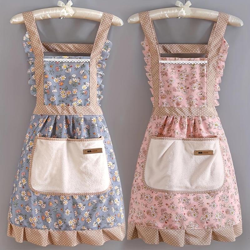 Floral Print Apron with Pocket, 1 Count Adjustable Strap Waterproof & Oil-proof Apron, Breathable Fabric Apron for Chefs & Waitstaff