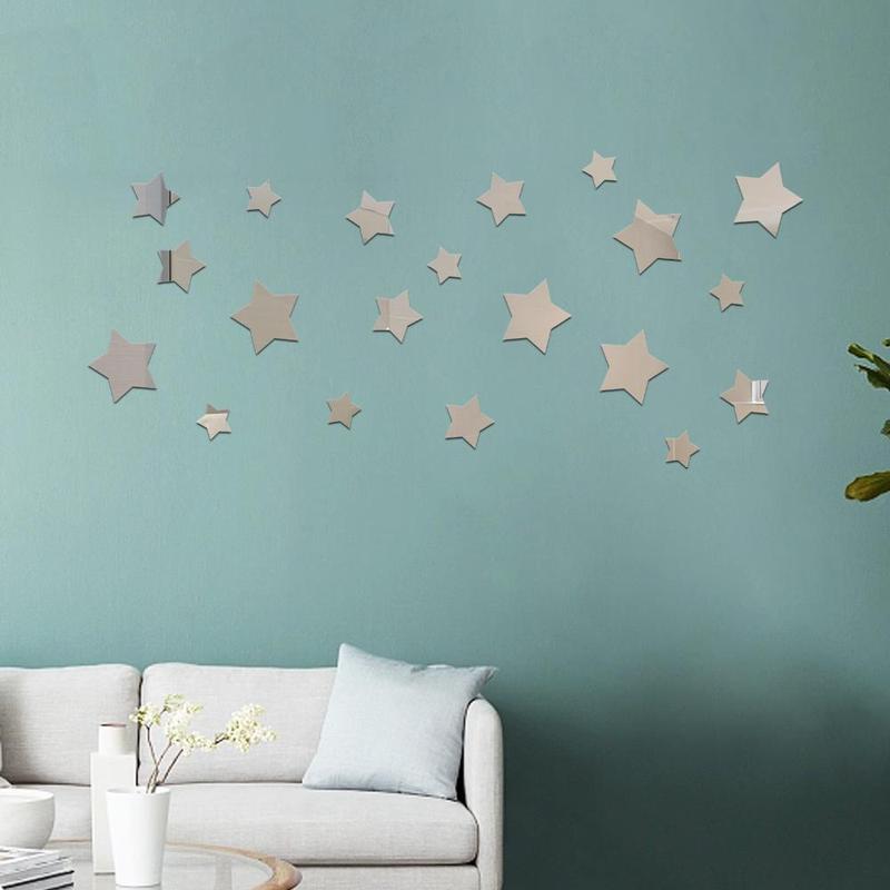 Star Shaped Acrylic Wall Sticker, 20pcs set Self-adhesive Mirror Wall Decal, Modern Wall Art For Home Office Living Room Bedroom