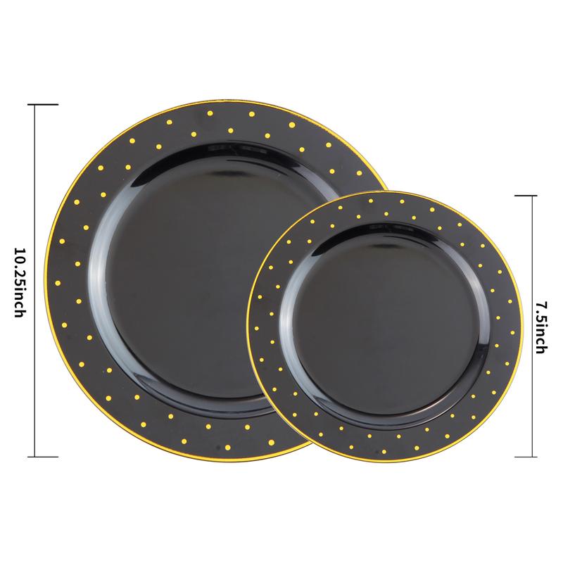 102Pcs  Disposable Plastic Black Gold plates, Including 51 Dinner Plates 10.25