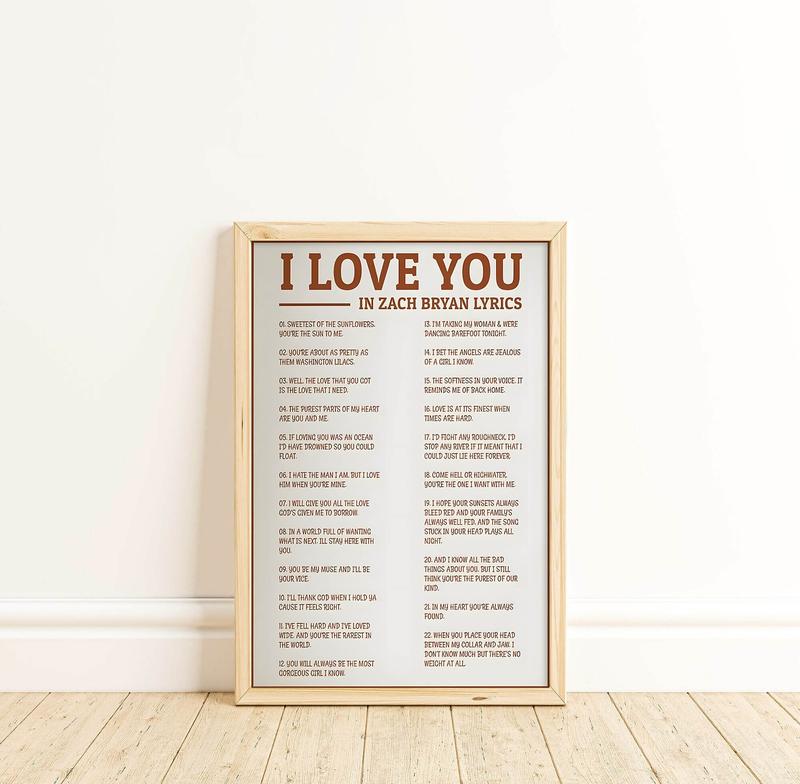 Retro I Love You In Lyrics Poster, ZB Wall Art, Gift for Bryan Poster, Aesthetic Print, Unframed Poster, Music Poster