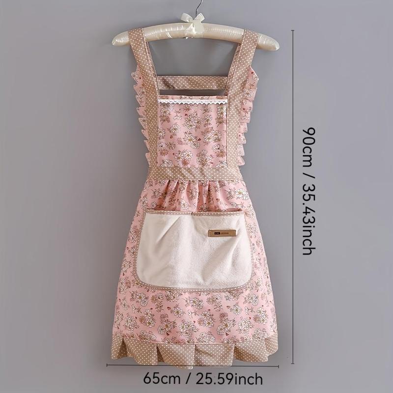 Floral Print Apron with Pocket, 1 Count Waterproof & Oil-resistant Apron, Breathable Cooking Apron for Women, Home Care Supplies