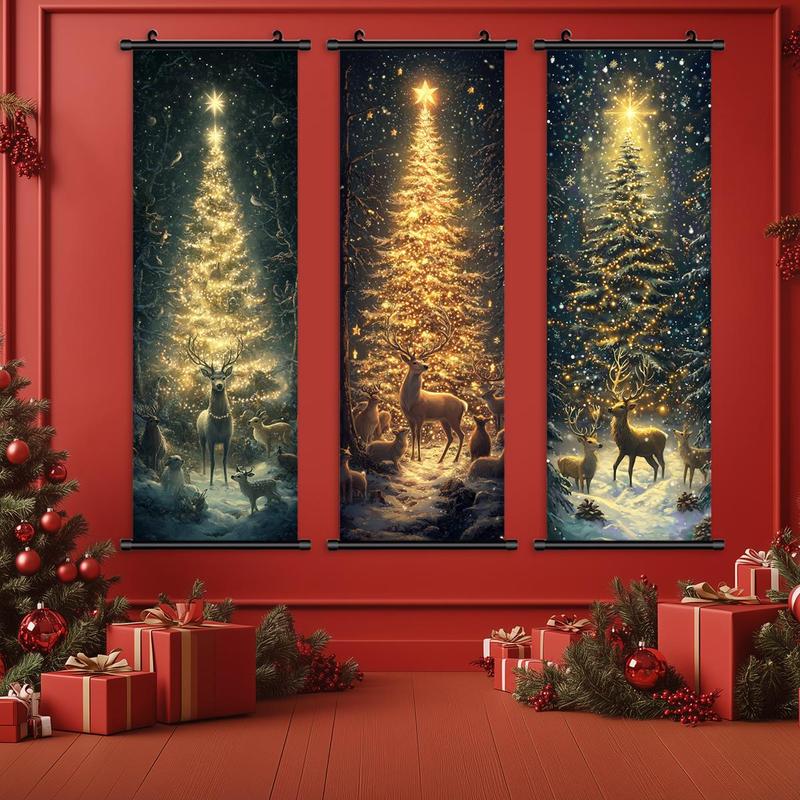 Christmas Themed Wall Hanging Banner, 3 4 Counts set Creative Christmas Decorating Party Wall Decor, Wall Art for Home Living Room Bedroom Decor