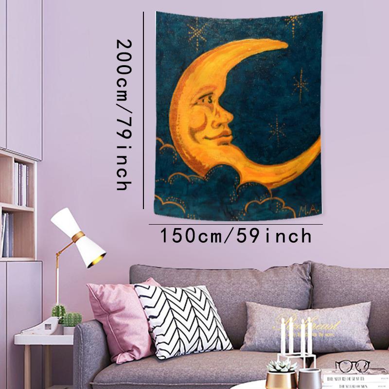 Vintage Crescent Moon Pattern Tapestry, 1 Count Aesthetic Wall Hanging Decor, Polyester Tapestry for Bedroom Home Office Decor, Home Accessories