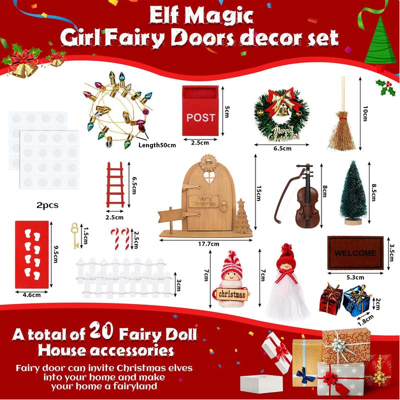 22 Pcs Christmas Elf Door Girl Fairy Doors Decorations Door Enchanted Fairy Doors Outdoor Xmas Decor for Child Xmas Accessories Fairy Tale