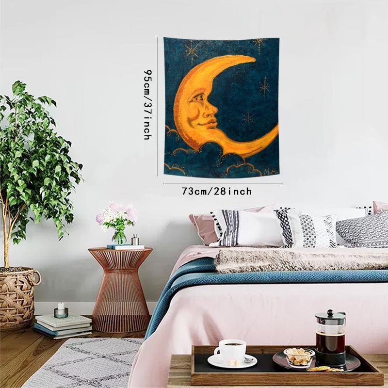 Vintage Crescent Moon Pattern Tapestry, 1 Count Aesthetic Wall Hanging Decor, Polyester Tapestry for Bedroom Home Office Decor, Home Accessories