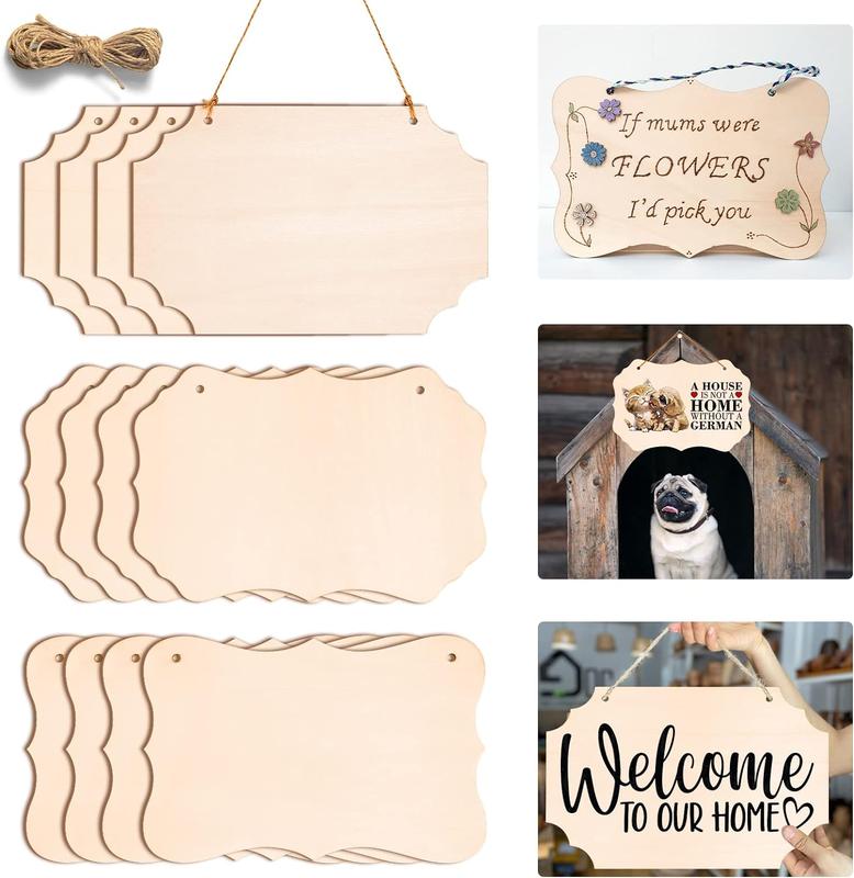 12Pcs Unfinished Wood Crafts, Rectangle-Shaped Wood Plaque for Carfts, DIY Wood Sign for Door Hanger, Wood Burning, Painting, Christmas Ornaments Crafts Home Decor, 8.8 x 5.7 Inches