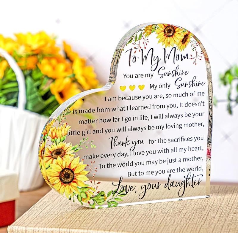 Birthday Gifts for Mom Acrylic Heart Sign Mom Gifts from Daughters Mothers Day Gifts Flowers Plaque Thankful You Mom Grateful Gift for Mom Holiday Mother Birthday