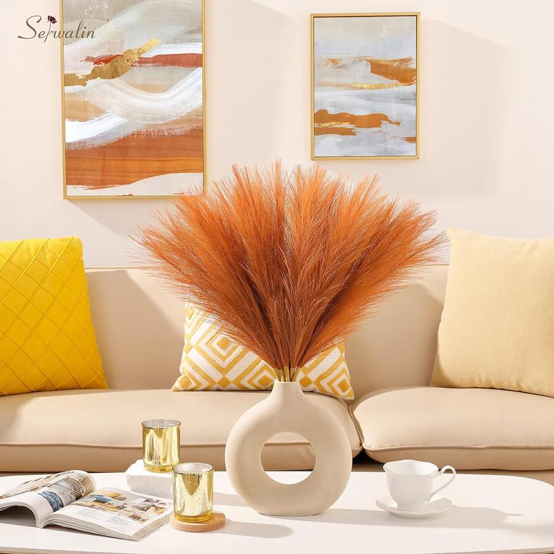 Pampas Grass Decor 17.7 Inch 6 count Orange Pampas Grass, Faux Burnt Orange Pampas Fall Boho Decor, Wedding Party Table Rust Home Decor Pampas Floral Arrangement