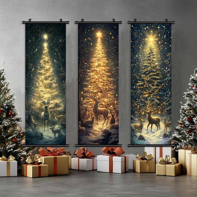 Christmas Themed Wall Hanging Banner, 3 4 Counts set Creative Christmas Decorating Party Wall Decor, Wall Art for Home Living Room Bedroom Decor