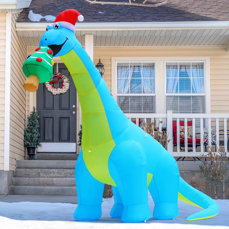 Christmas Dinosaur Eat Christmas Tree 10FT Inflatables Outdoor Decorations with LEDs