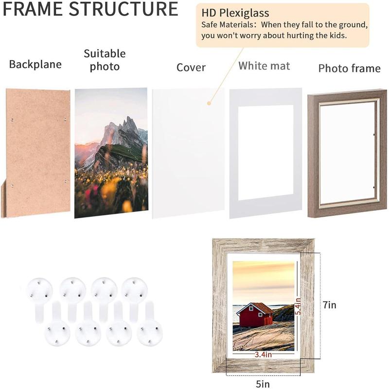 4x6 Picture Frames Set of 8, Rustic Picture Frames Multi Wood-Color,Vertical and Horizontal Formats for Wall Hanging and Tabletop Display,Perfect for Rustic Home & Office Decor Photo Wooden