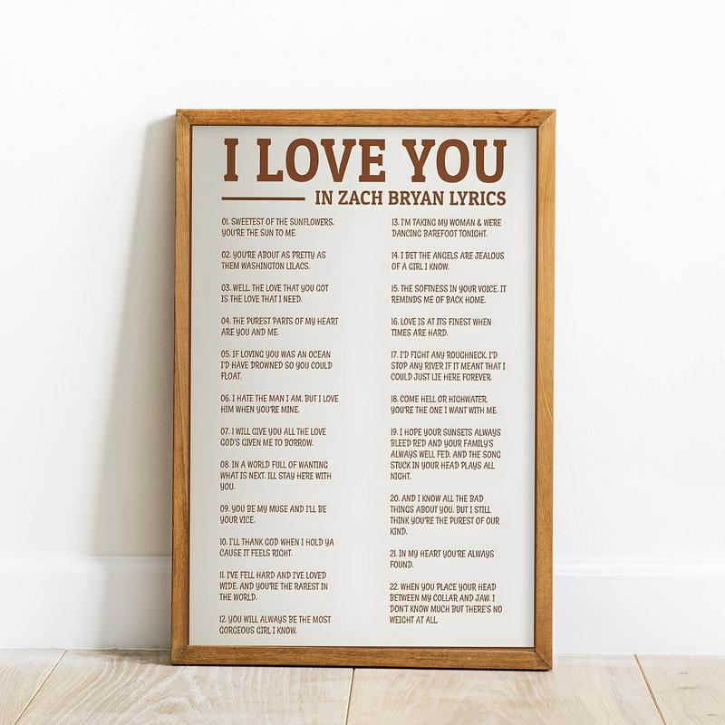 Retro I Love You In Lyrics Poster, ZB Wall Art, Gift for Bryan Poster, Aesthetic Print, Unframed Poster, Music Poster