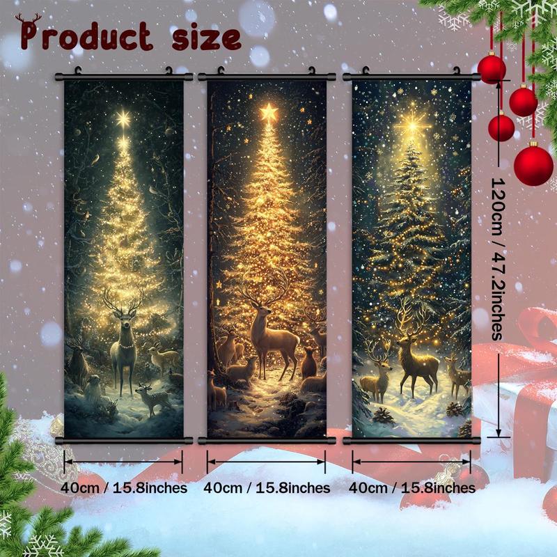 Christmas Themed Wall Hanging Banner, 3 4 Counts set Creative Christmas Decorating Party Wall Decor, Wall Art for Home Living Room Bedroom Decor