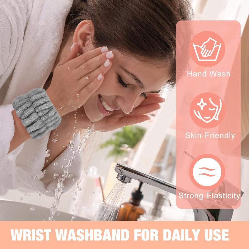 Women's Wrist Towels for Washing Face, Microfiber Spa Wash Band, Washing Wristbands, Absorbent Sweatband Girls Prevent Water from Spilling Down Your Arms 6PCS Set