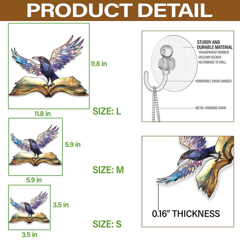 Book Crow Suncatcher Ornament, Crow Acrylic Window Hanging, Raven Wall Acrylic Window, Hangable Ornaments Decoration