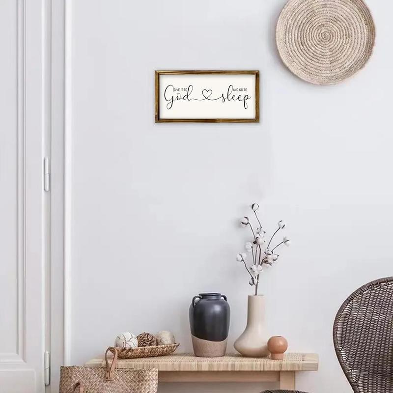 God & Sleep Letter Pattern Wooden Sign, 1 Count Framed Art Painting, Wall Hanging Decor for Home Living Room Bedroom