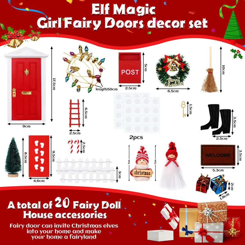 22 Pcs Christmas Elf Door Girl Fairy Doors Decorations Door Enchanted Fairy Doors Outdoor Xmas Decor for Child Xmas Accessories Fairy Tale