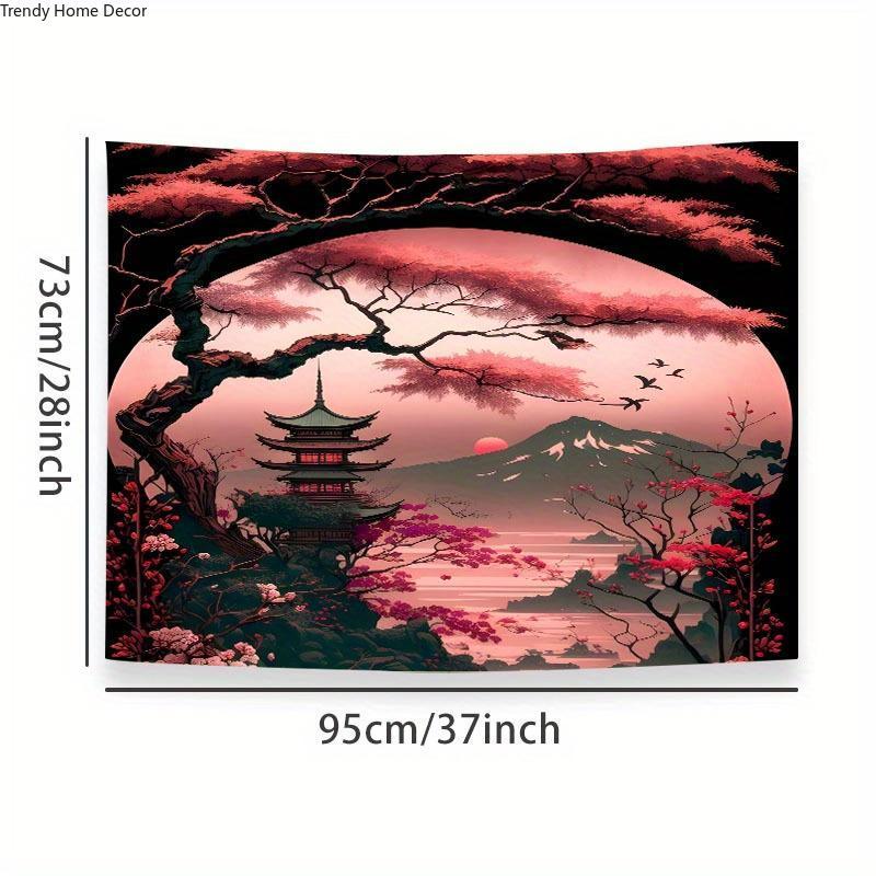 Christmas 2024 Ornament - Vibrant Japanese-Style Red Mountain Lake Tapestry - Premium Polyester Wall Hanging for Living Room, Bedroom, Dorm Decor - Easy Installation, Free Package, Perfect Gift for Friends, Boyfriend, Girlfriend