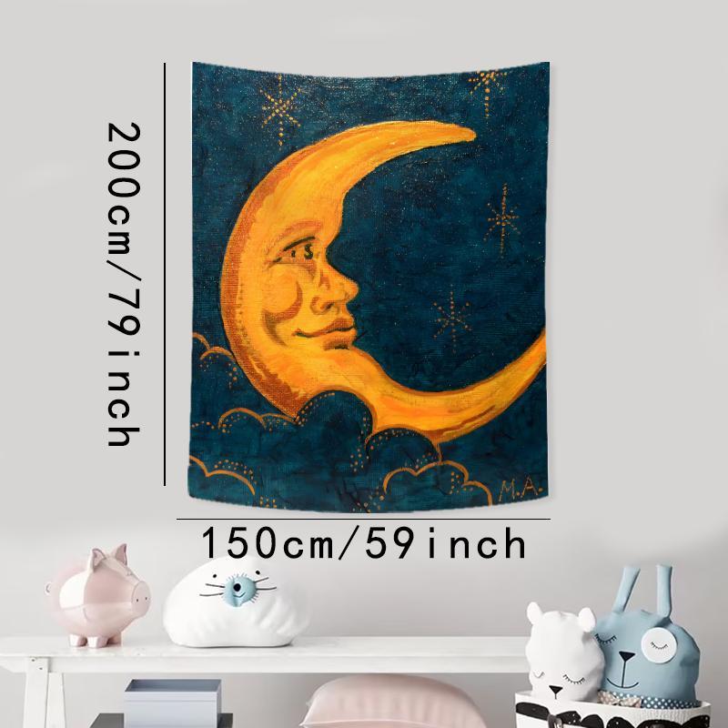 Vintage Crescent Moon Pattern Tapestry, 1 Count Aesthetic Wall Hanging Decor, Polyester Tapestry for Bedroom Home Office Decor, Home Accessories