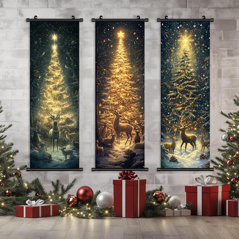 Christmas Themed Wall Hanging Banner, 3 4 Counts set Creative Christmas Decorating Party Wall Decor, Wall Art for Home Living Room Bedroom Decor