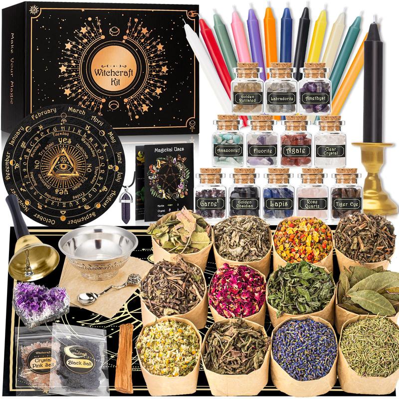 Witchcraft Supplies Witch Stuff Spell Kit 54 60 64PCS, Wiccan Supplies and Tools, Witchy Supplies Include Crystal Candle Amethyst Altar Bowl Witch Bell, Witch Gift Wiccan Starter Kit Altar Supplies Pagan Decor Christmas