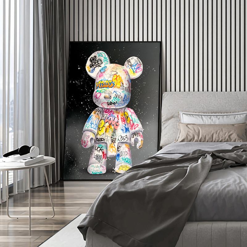 Cartoon Cute Beer Graffiti Canvas Painting Cartoon Character Pop Art Posters Street Wall Art Picture for Home Kawaii Room Decor Border Plastic Print Ornaments