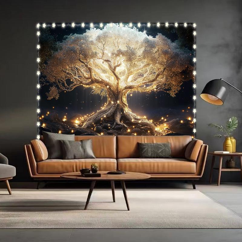 Luminous New Year's White Tree Of Life Tapestry,Forest Style Photo Studio Props,Yard Decoration,Wall Hanging Wall Decoration Room Decorative Table