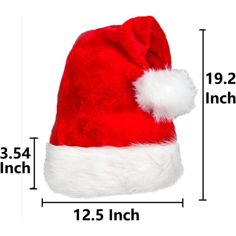 AOGU 6 Pack Plush Santa Hat Confortable Velvet Red Christmas Hat for Christmas Party Favors Fit for Adults and Kids