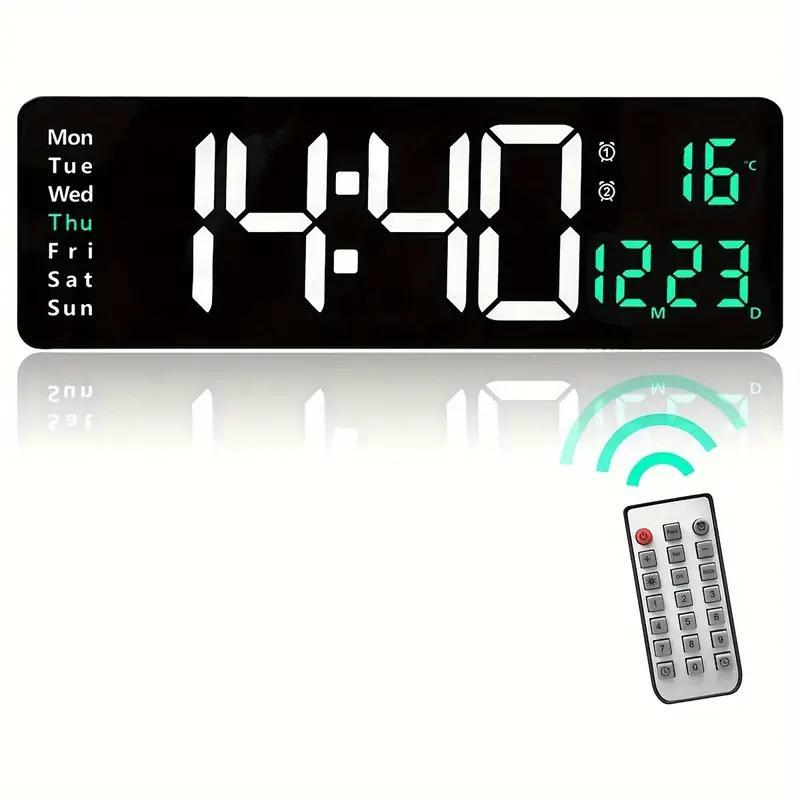 Digital Wall Clock without Battery, 1 Count Battery Powered LED Dual Alarm Clock with Temperature Display, Home Decor for Living Room Bedroom