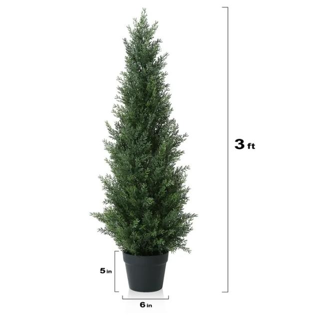 Artificial Cedar Tree 3 ft Outdoor Artificial Topiary Cedar Plants Fake Tree UV Rated Potted Tree for Porch Decor Faux Pine Tree for Perfect Housewarming Gift 1Pack