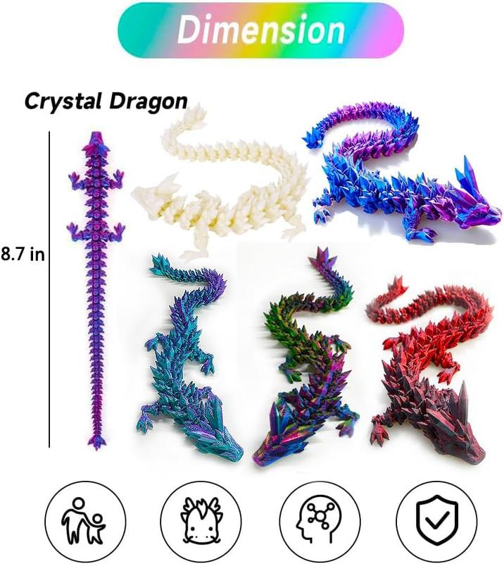 5 count 3D Printed Dragon Fidget Toy, Articulated Dragon, Crystal Dragon Toy, Full Articulated Dragon Crystal Dragon,Home Office Decor Executive Desk Toys