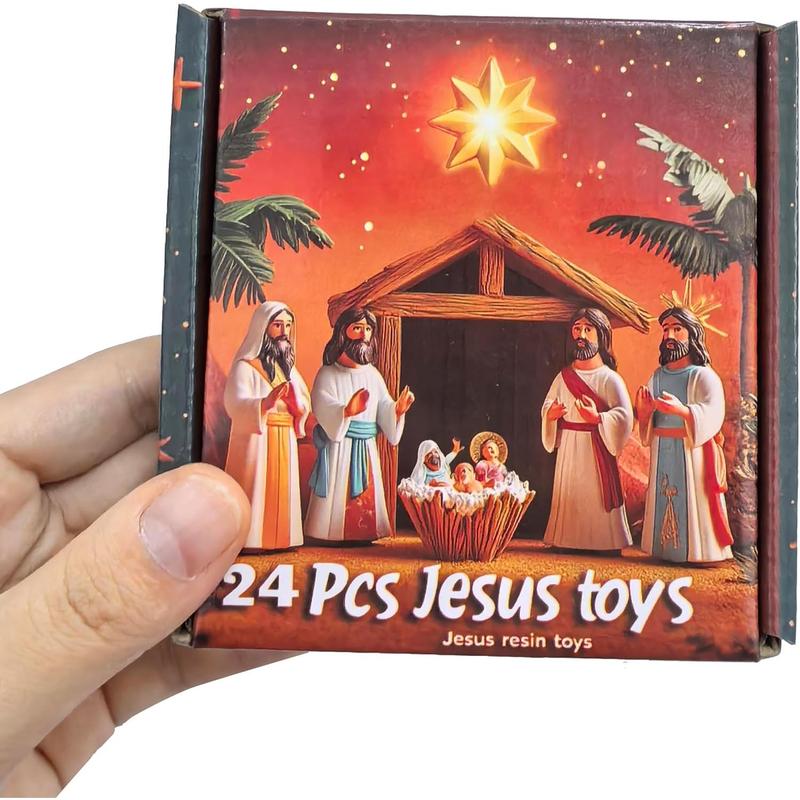 24 Pcs Jesus Toys Original Design Mini Rubber Little Jesus Figurine to Hide and Seek Religious Party Favors Sunday School Craft Baptism Gifts for Kids Boys Girls Christmas Stocking Stuffers