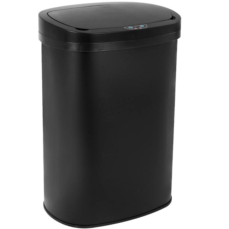 Stainless Steel Kitchen Trash Can Bathroom Bedroom Office Waste Bin with Lid Automatic Sensor Touch Free Garbage Can 13 Gallon   50L,Black