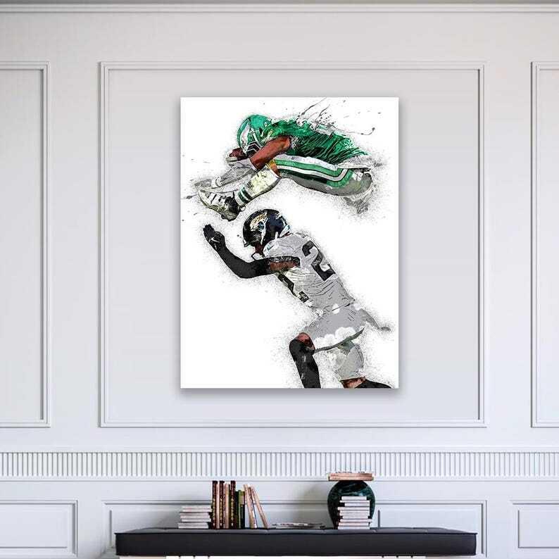 Saquon Barkley, Reverse Hurdle Poster, Philadelphia Eagles-Gallery Canvas Wrap, Man Cave, Kids Room, Game Room