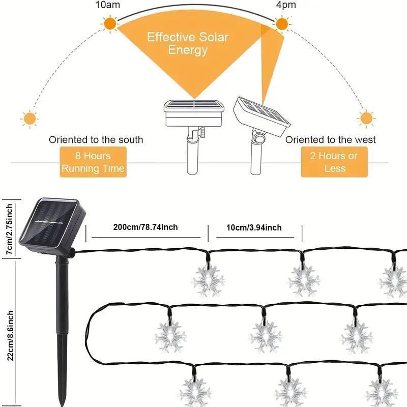 Solar Powered Snowflake Shaped String Light, Outdoor Solar String Light with 8 Lighting Modes, Ambiance Light for Christmas Tree, Garden, Patio Decor