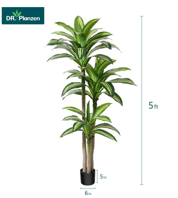 Artificial Plants, 5ft Dracaena Tree Faux Plants Indoor Outdoor Decor Fake Tree in Pot Silk Plants for Home Decor Office Living Room Porch Patio Perfect Housewarming Gift