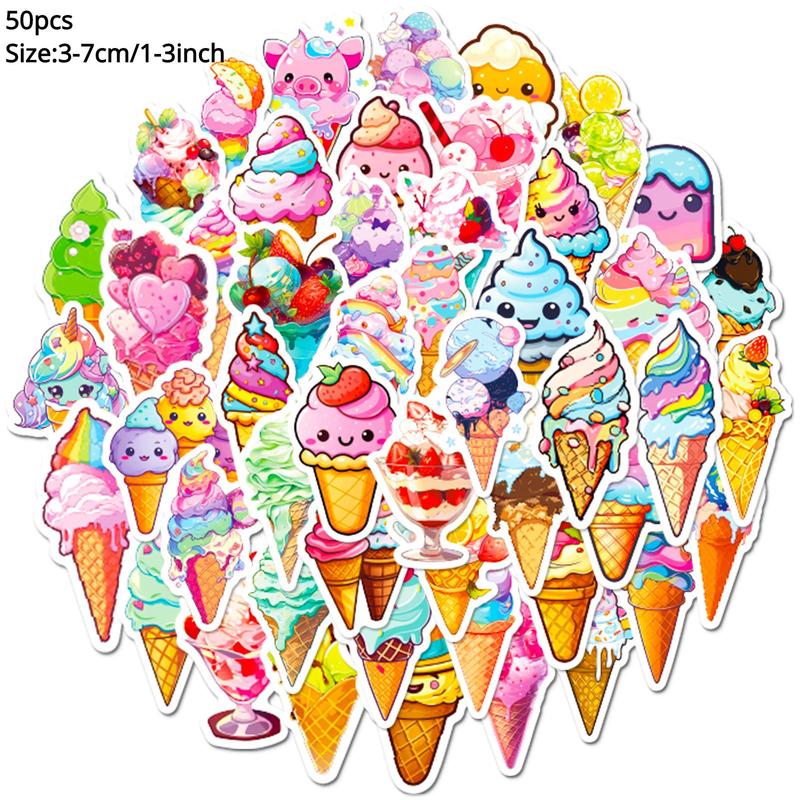 50pcs Cartoon Ice Cream Series Graffiti Sticker, Waterproof Cartoon Sticker, Decoration Sticker For Phone Case, Computer, Guitar, Bag, Water Cup, Scrapbook