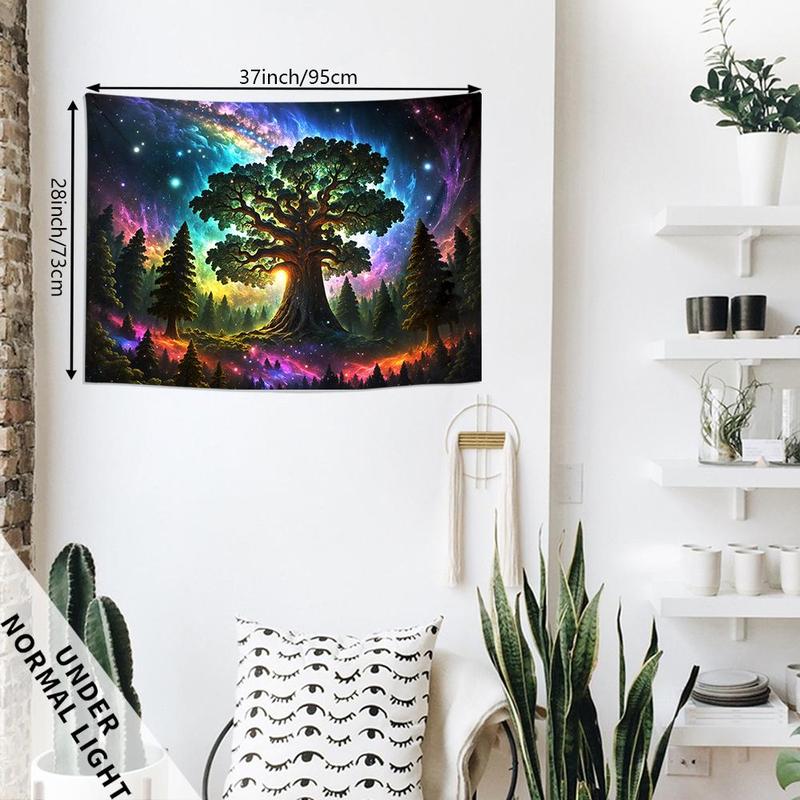 Tree Print Tapestry, Forest & Galaxy Landscape Fluorescent Tapestry, Wall Hanging for Living Room Bedroom Office Home Decor