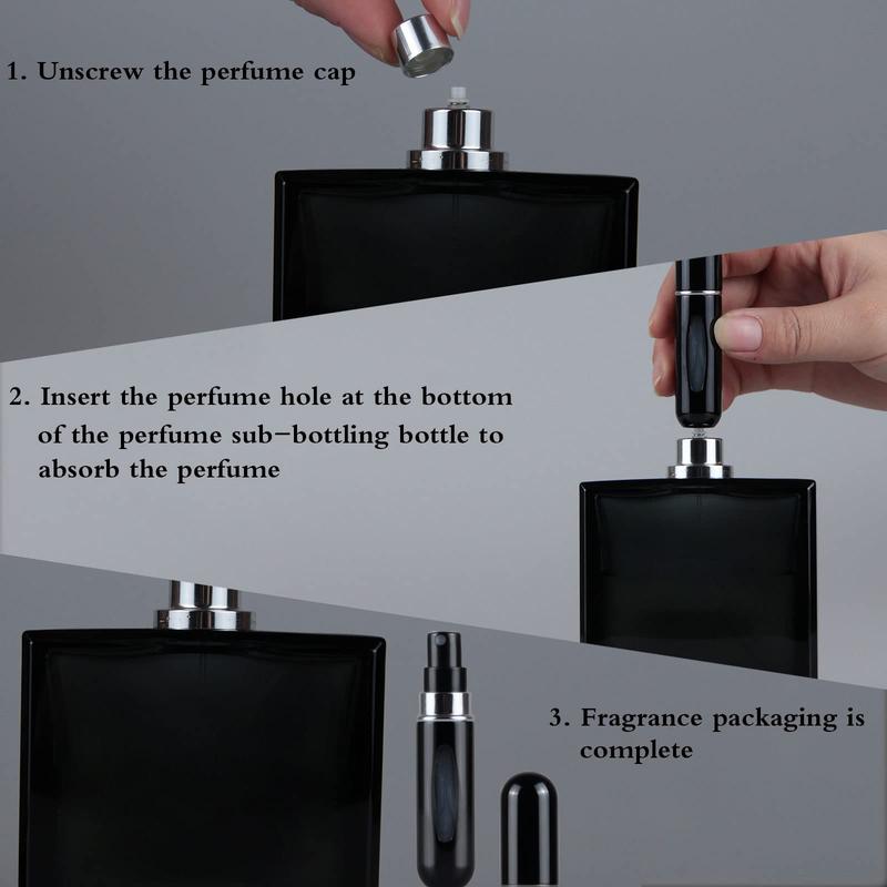 2 black refillable perfume atomizer bottles. Mini, 5ml 0.2oz. Portable for travel & outings.