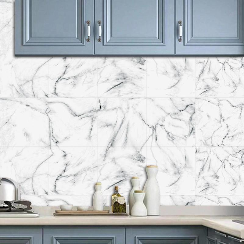 Marble Pattern Self-adhesive Tile Sticker, 10pcs set Removable PVC Tile Sticker, Wall Decoration Sticker for Kitchen Backsplash, Bathroom Vanity, Cabinet, Table