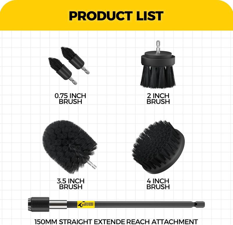 Power Scrubber Cleaning Brush Set - All Purpose Drill Scrub Brushes Kit for Grout, Floor, Tub, Shower, Tile, Bathroom Black