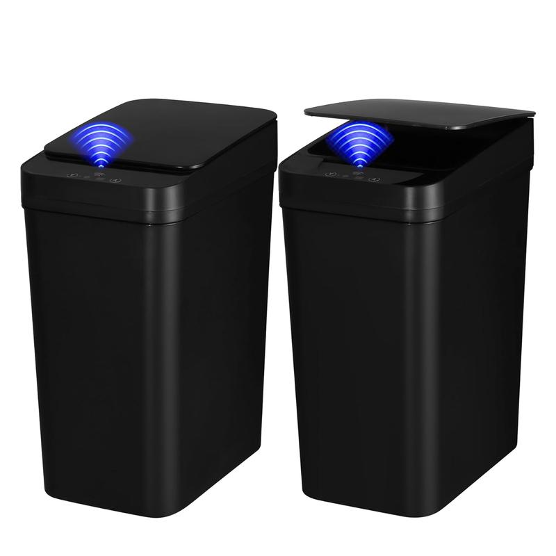 2 Pack Bathroom Trash can,Smart Touchless Trash Can,Automatic Motion Sensor Trash Bin with Lid,2.4 Gallon Garbage Can, Kitchen, Bathroom, Office, Bedroom Trash can (Black+Black)