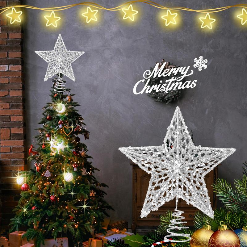 Glitter Star Shaped Christmas Tree Topper, 1 Count Exquisite Elegant Christmas Tree Topper Ornament, Festive & Party Supplies for Home Party Decoration